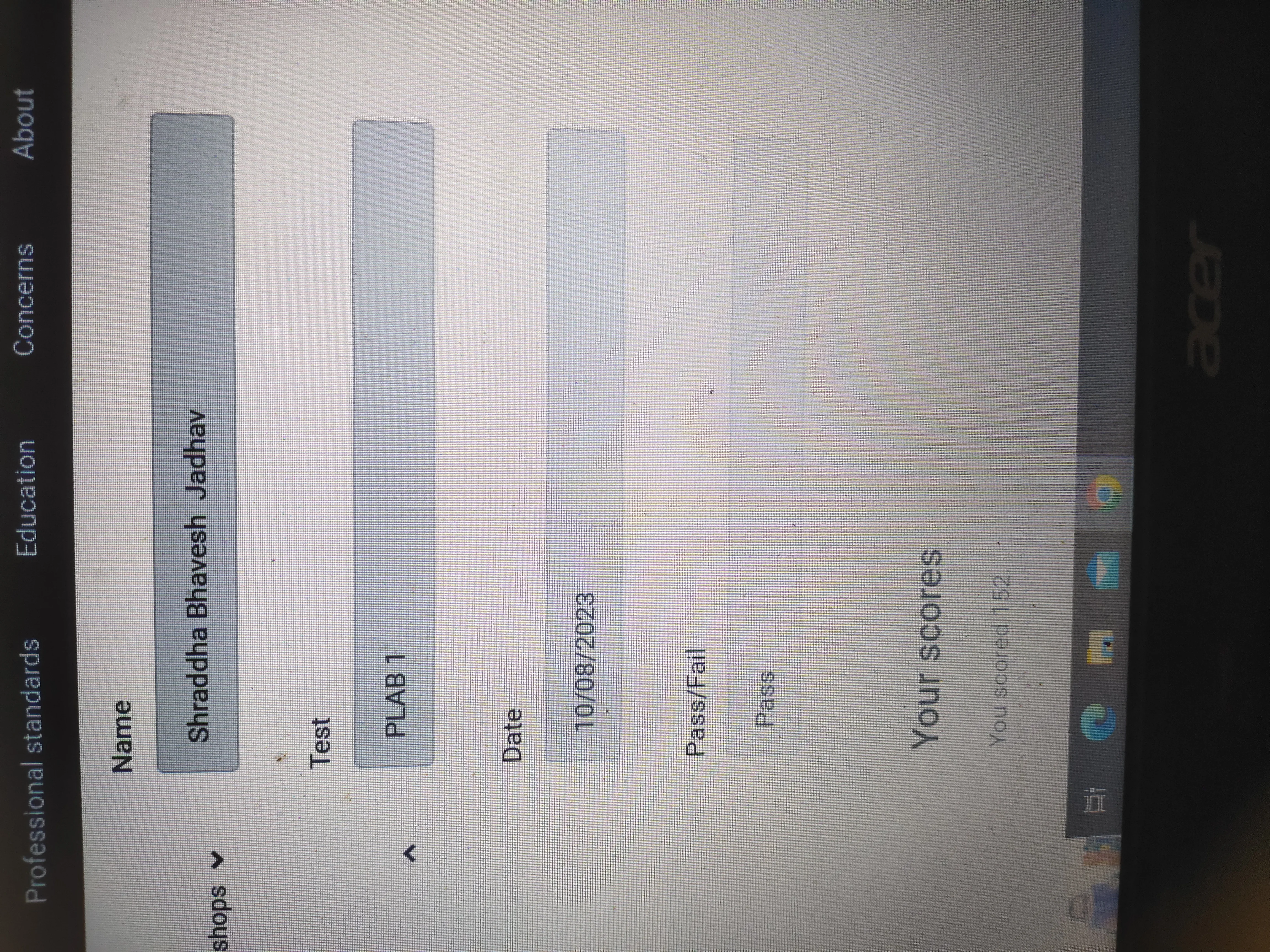 Verified GMC exam result for Dr. Shraddha J., August 2023